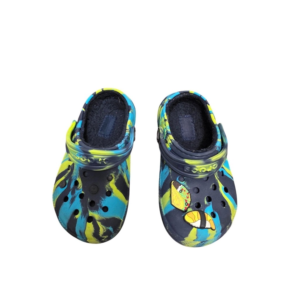 Crocs Kids C9 Tie-Dye Clogs Bee Charm‎ & Fuzzy Lined Interior Casual Relax